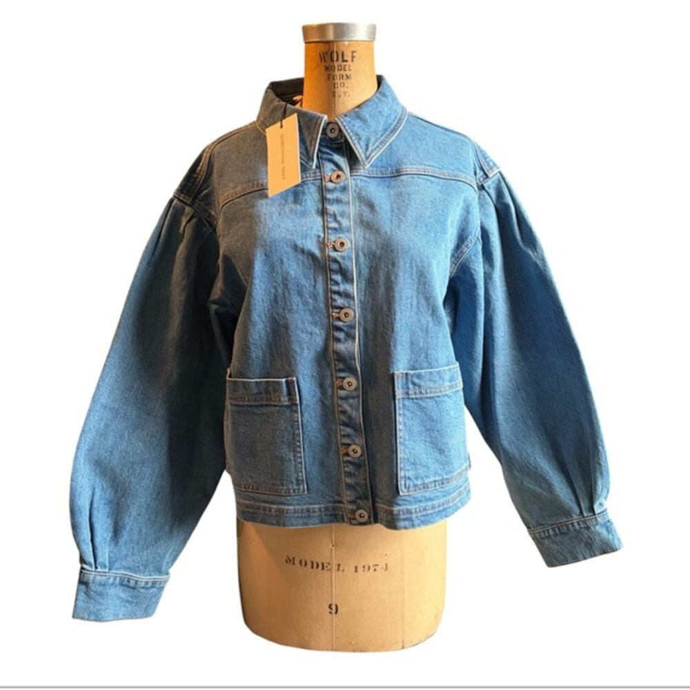 Something Navy Puff Shoulder Denim Chore Jacket Women's XXL Blue NWT $150